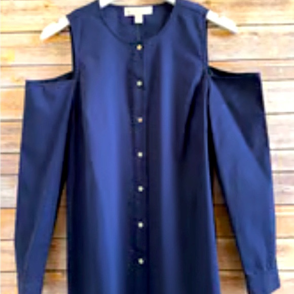 Navy Cold Shoulder Blouse - Picture 1 of 3